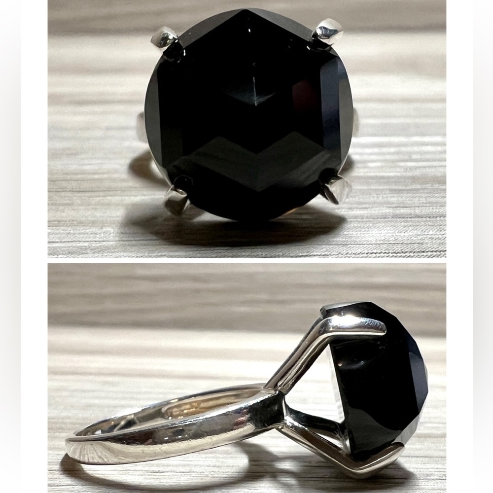 Vintage Handmade Modernist Sterling Silver Prong-Set Black Onyx Ring, Size 7